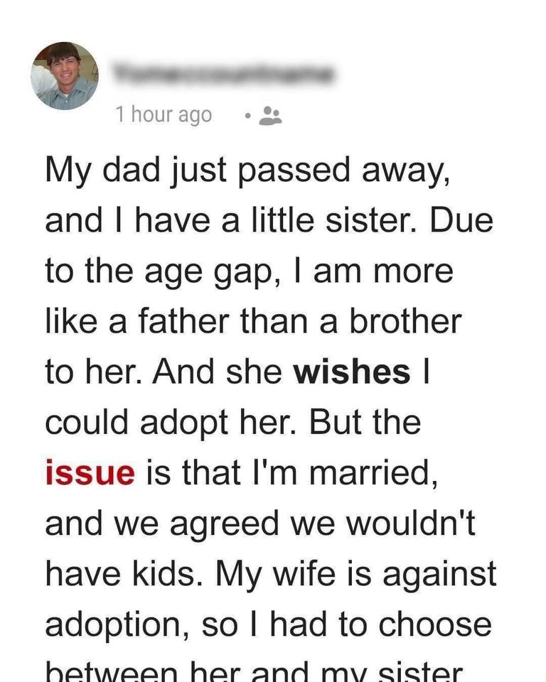 Her brother wants to be her father but his wife says no